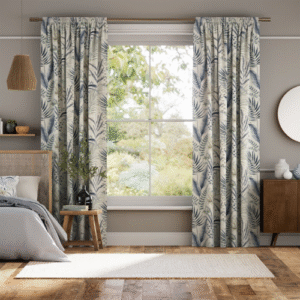 Inky Botanical Blue Stone Curtains