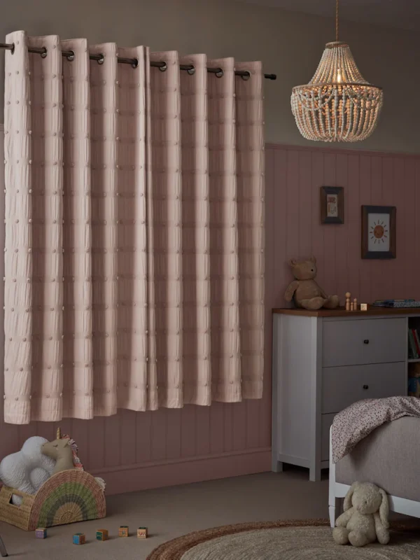 Pink Bobble Pom Eyelet Blackout