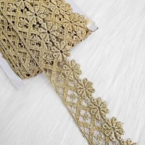 10Yards Gold Shiny Floral Design Border Lace 4.5cm Wide for Crafts Sewing