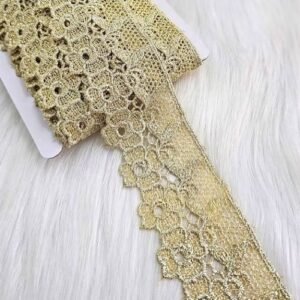 10Yards Gold Shiny Floral Design Border Lace 5cm Wide for Crafts Sewing
