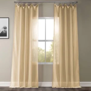 Grey Solid Faux Linen Sheer Curtain