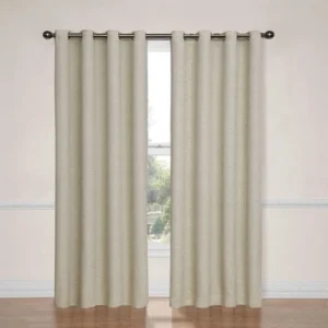 Ivory Textured Solid Polyester Blackout Curtains