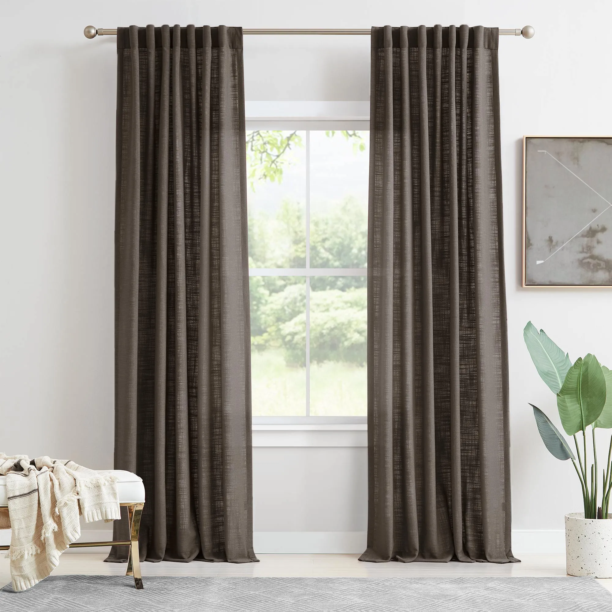 Lesley Linen Blend Curtains Brown