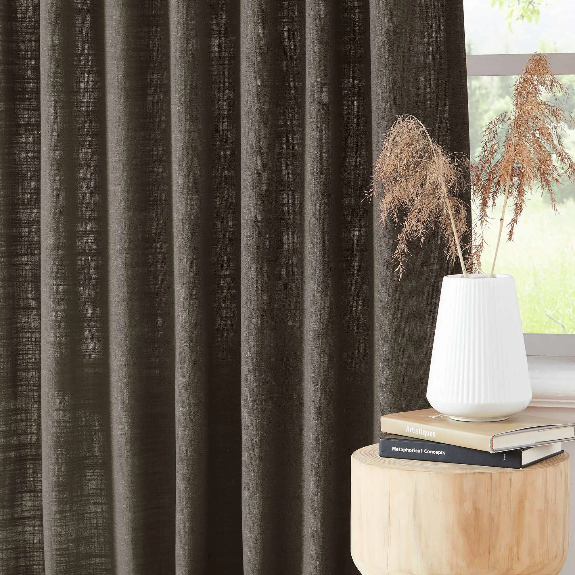 Lesley Linen Blend Curtains Brown