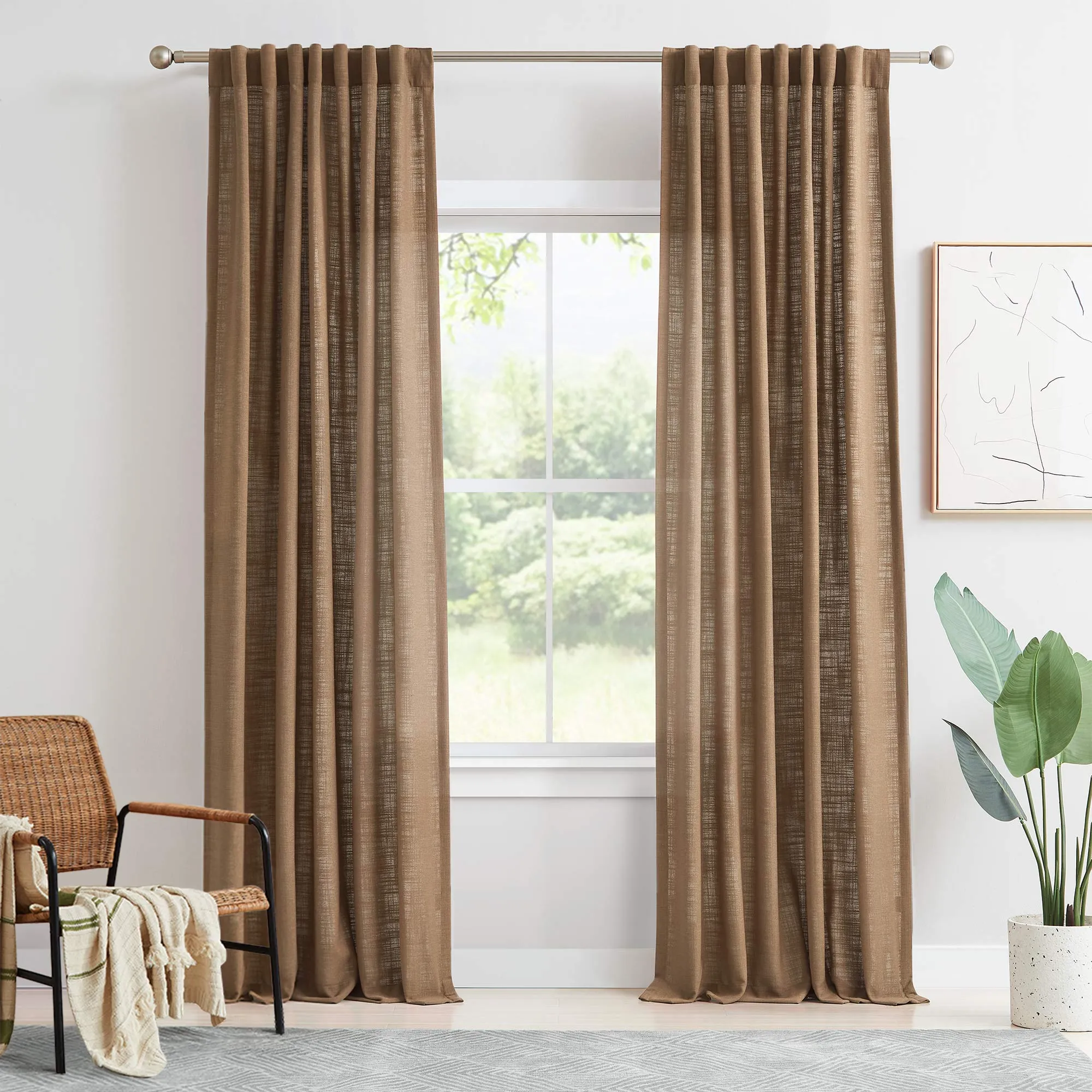 Lesley Linen Blend Curtains Light Brown