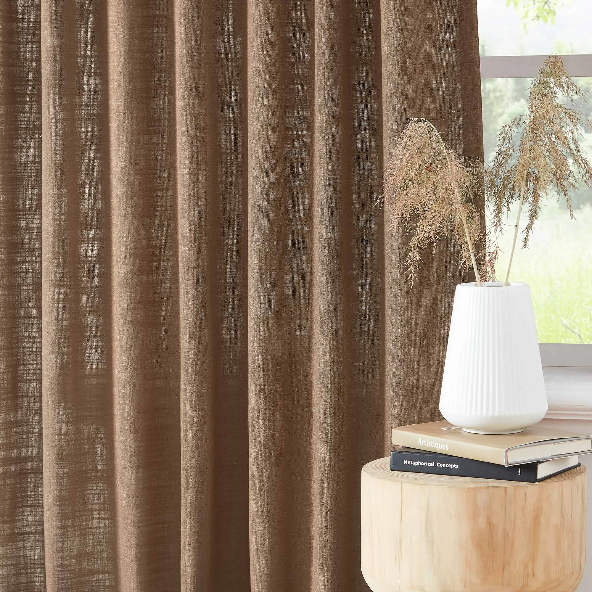Lesley Linen Blend Curtains Light Brown