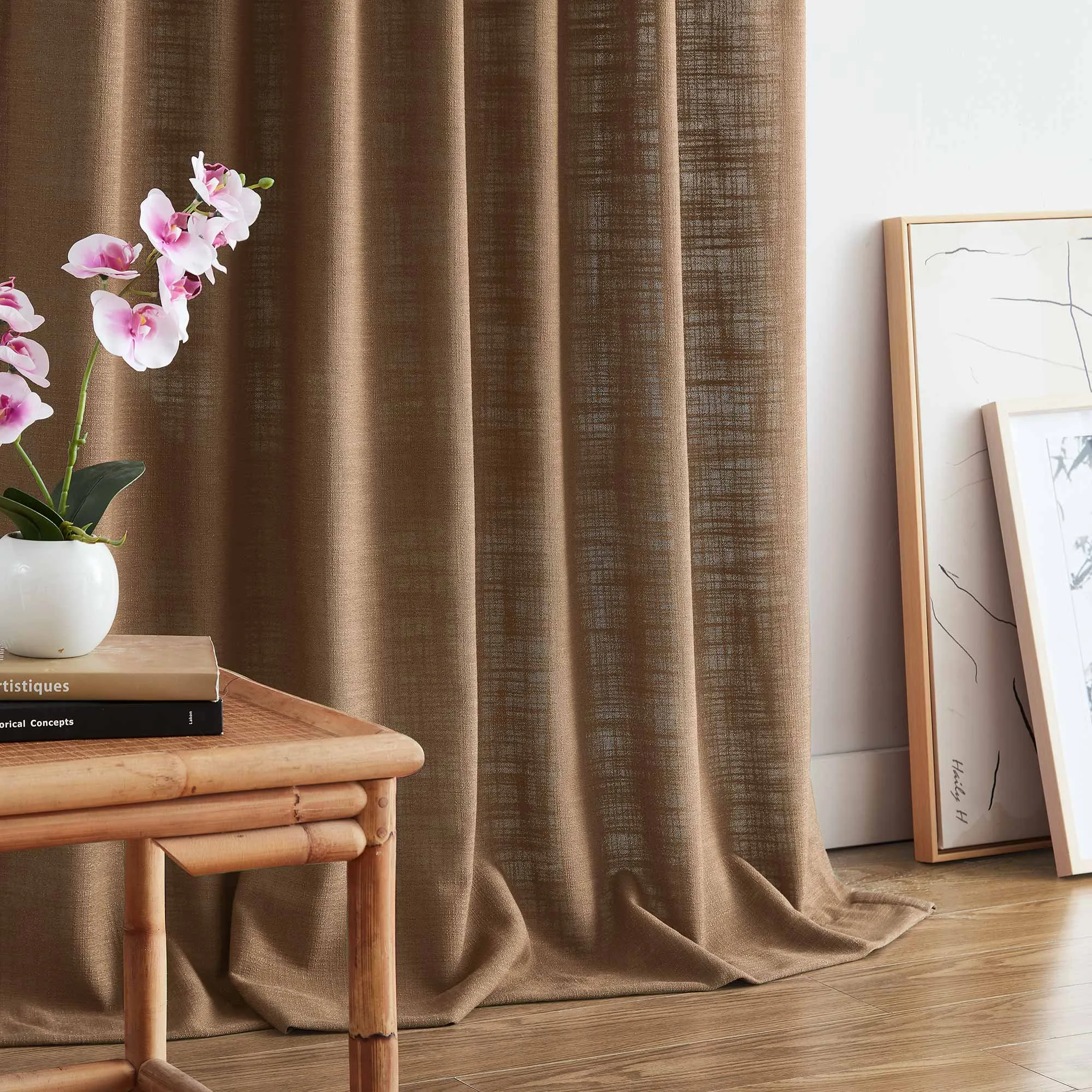 Lesley Linen Blend Curtains Light Brown