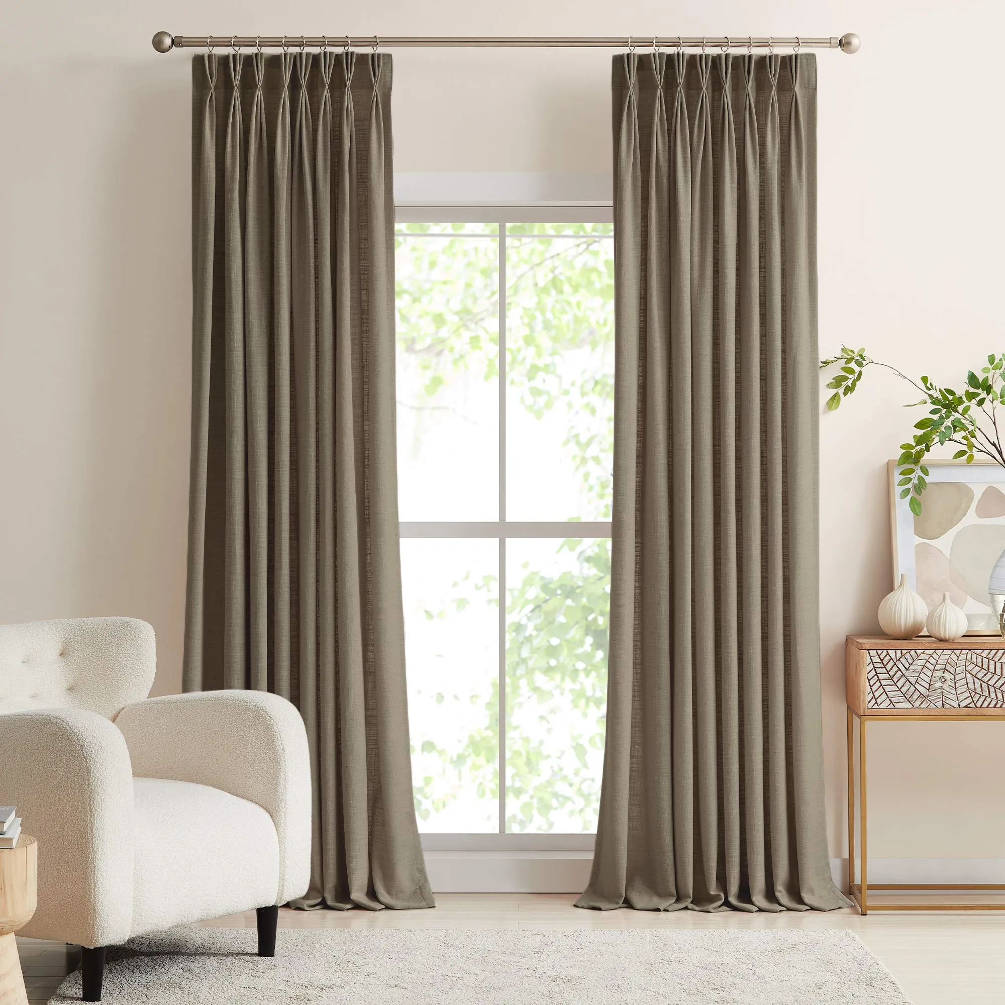 Lesley Linen Blend Curtains Olive Green