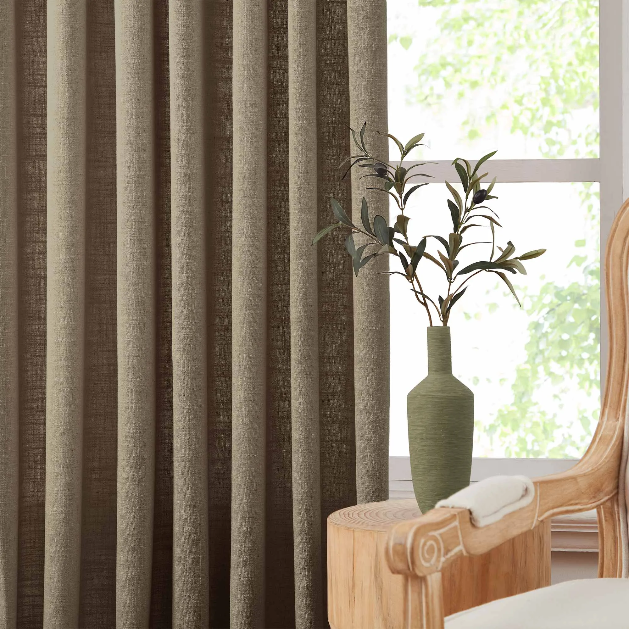 Lesley Linen Blend Curtains Olive Green