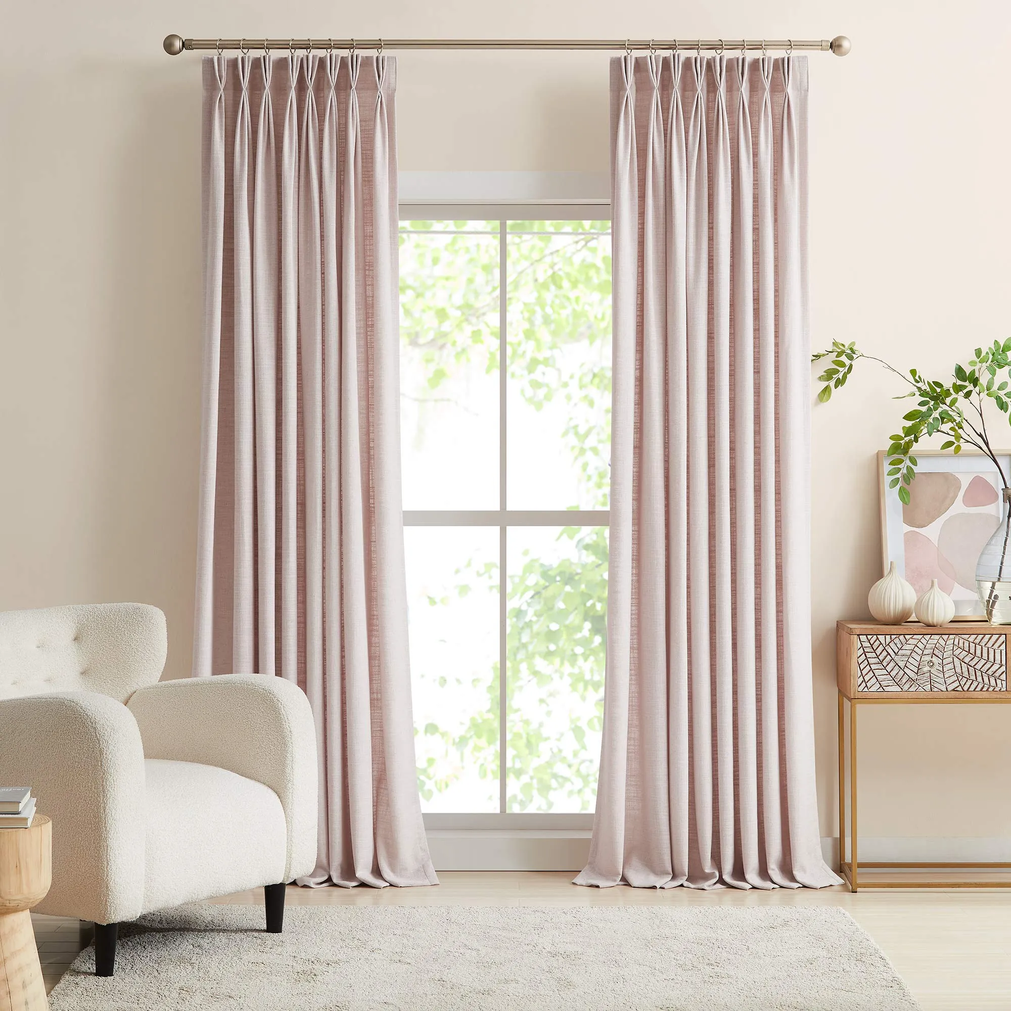 Lesley Linen Blend Curtains Pink