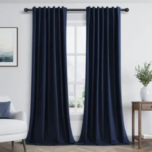 Navy Blue Linen Blackout Curtains