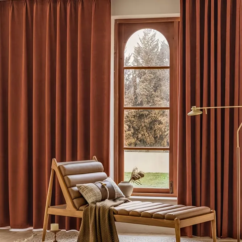 Caramel Brown Velvet Curtains Blackout Set