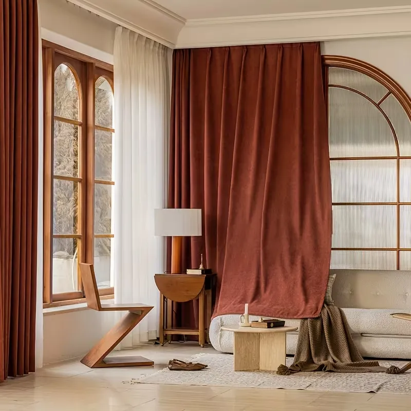Caramel Brown Velvet Curtains Blackout Set