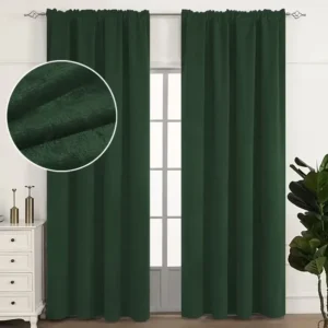Dark Green Velvet Curtains Rod Pocket
