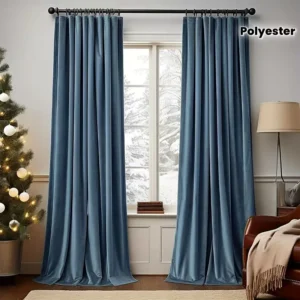 Gray Blue Velvet Blackout Curtains