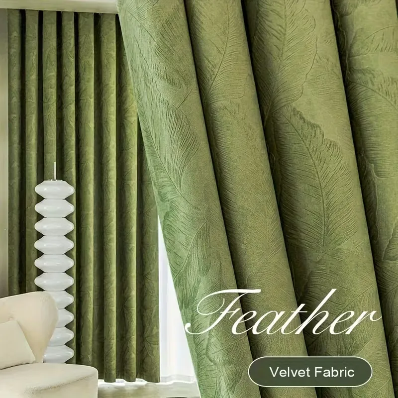 Leaf Pattern Velvet Curtains 2 Pcs