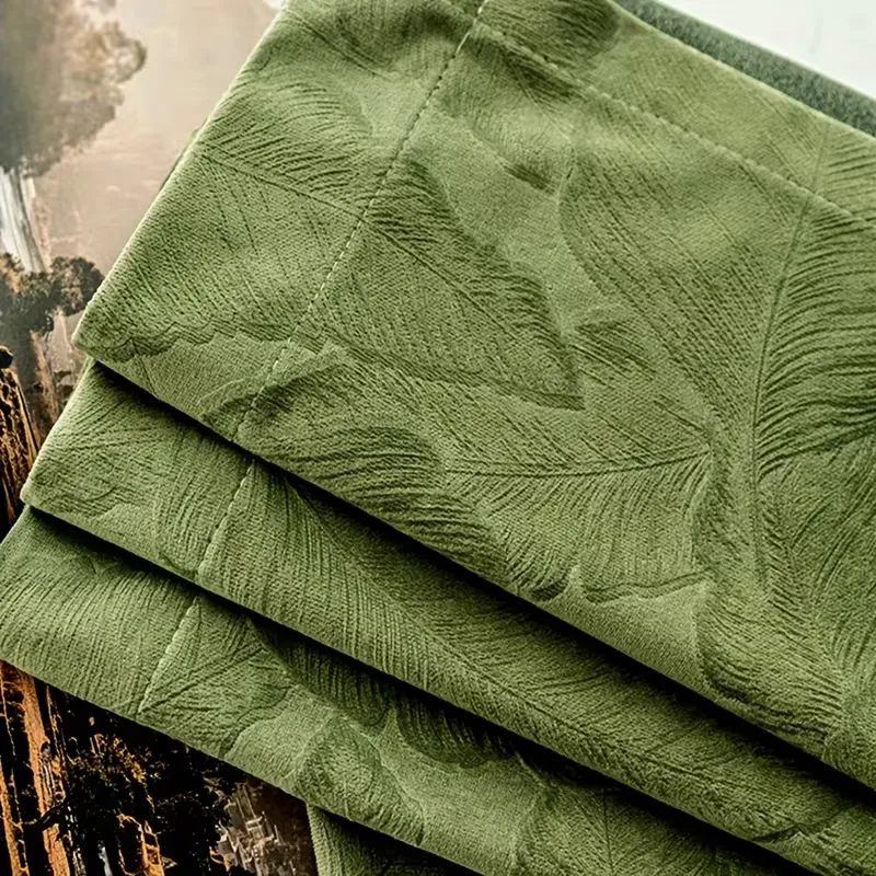 Leaf Pattern Velvet Curtains 2 Pcs