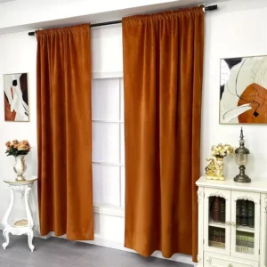 Orange Red Velvet Curtains Rod Pocket